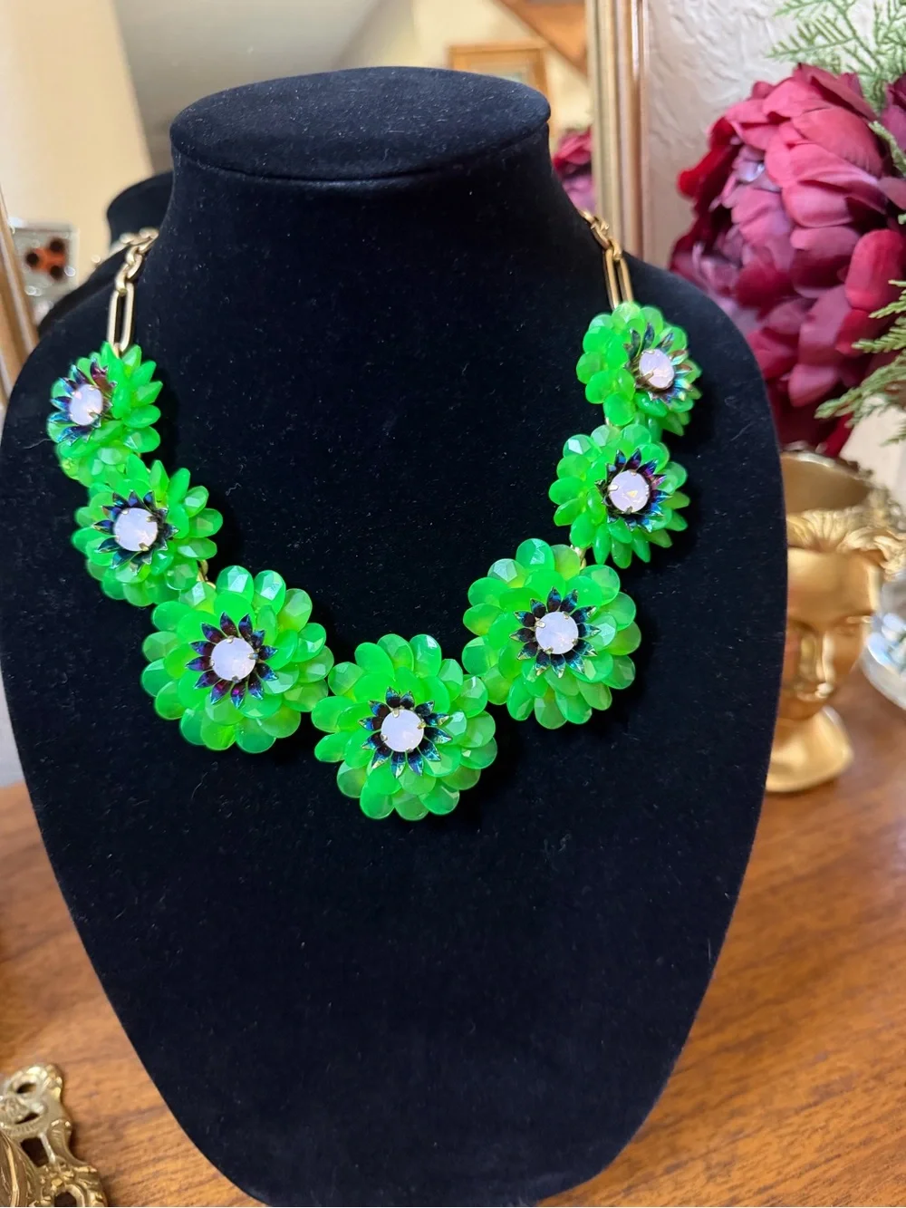 J. Crew Neon Green Floral Statement Necklace